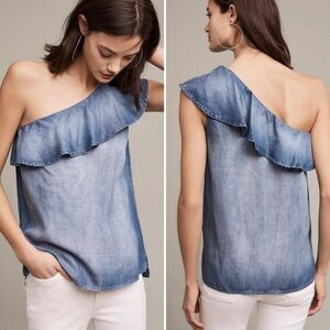 Anthropologie Cloth & Stone Chambray Denim One Shoulder Top